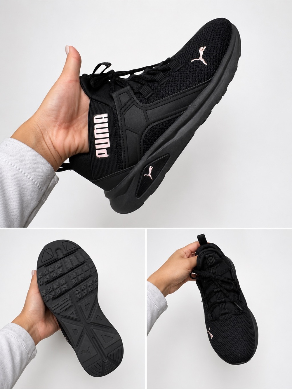 Puma Black Sneakers with Pink Logo Accents